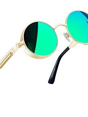 Steampunk Round Sunglasses Polarized UV400 Retro Circle Metal Frame Shades